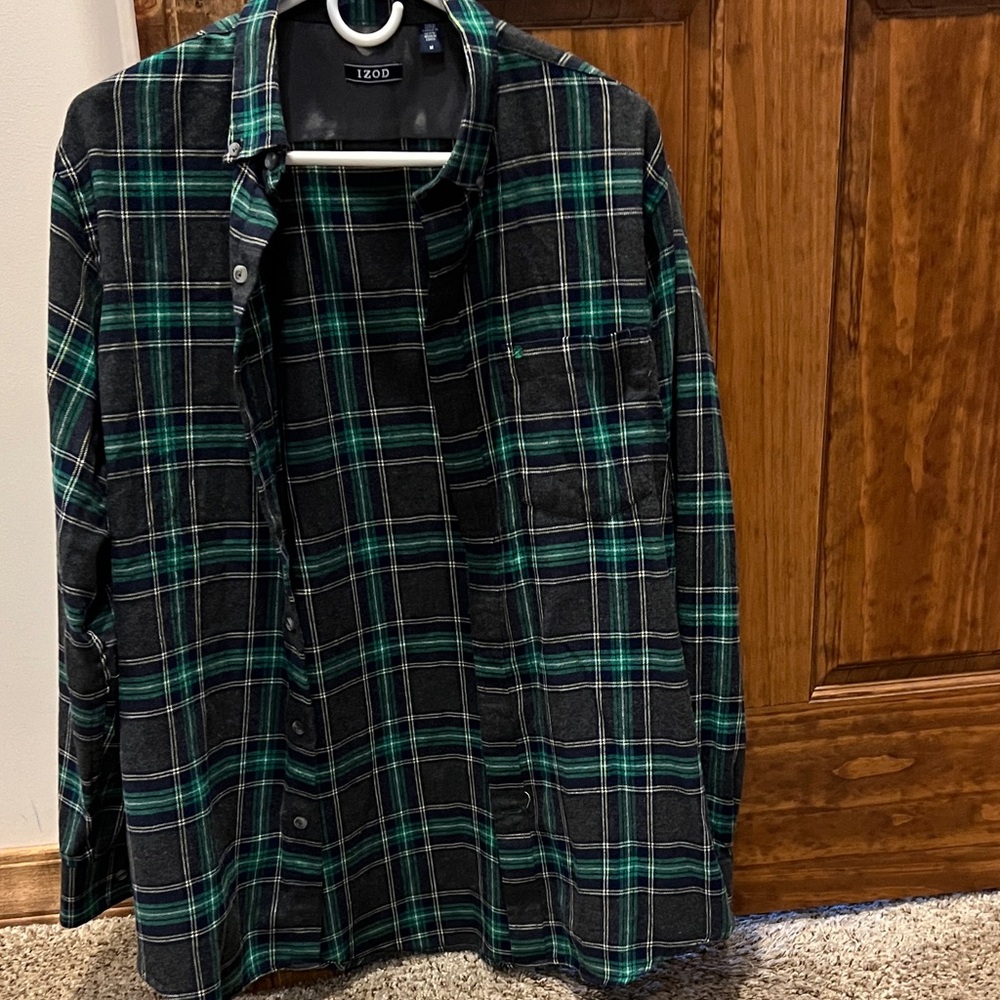 Izod Men's Plaid Shirt Jacket in Black and Green